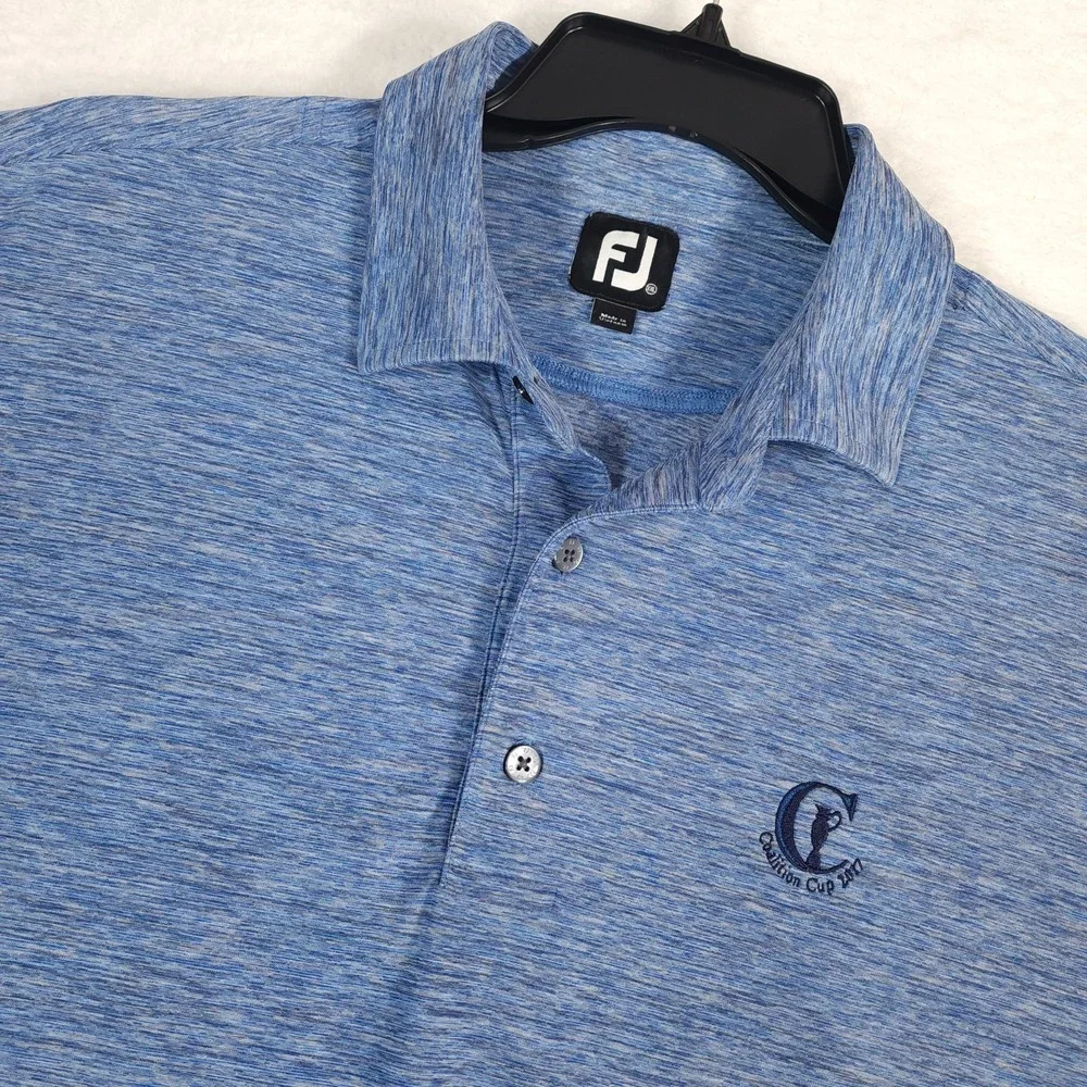 FootJoy Polo Shirt Mens XXL Blue Heathered Golf Performance FJ Logo Short Sleeve - Picture 12 of 12